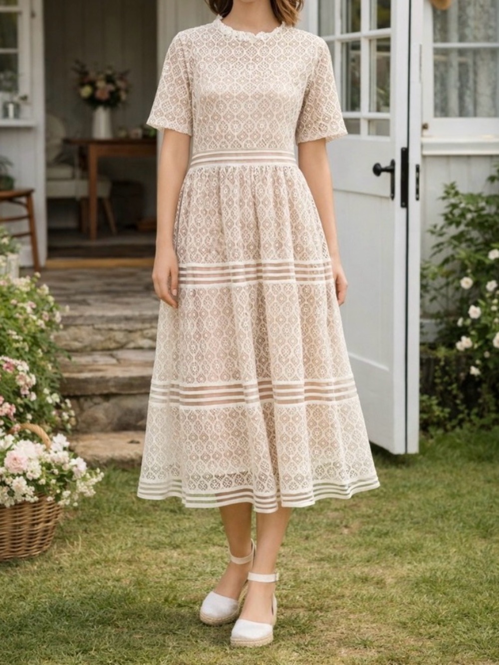 Baltic Born Windsor Lace Midi Dress in Ivory Size Small Fall Wedding Bridal M